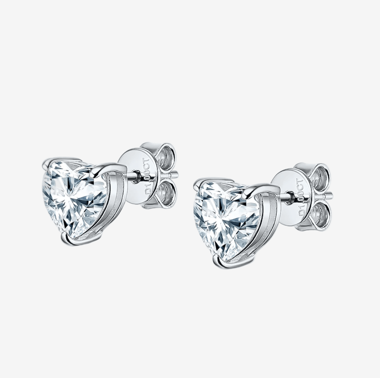 1 Carat, Heart Shape Sterling Silver, Bridal Studs - MargalitRings