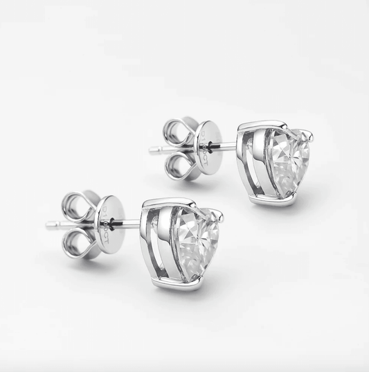 1 Carat, Heart Shape Sterling Silver, Bridal Studs - MargalitRings