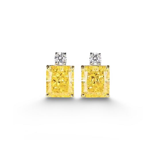 1 Carat, Princess Cut, Fancy Yellow, Sterling Silver, Studs