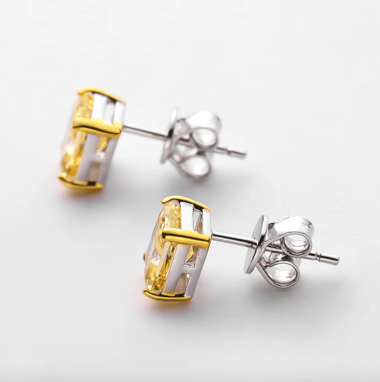 1 Carat, Radiant Cut, Fancy Yellow Diamond Sterling Silver, Studs - Margalit Rings