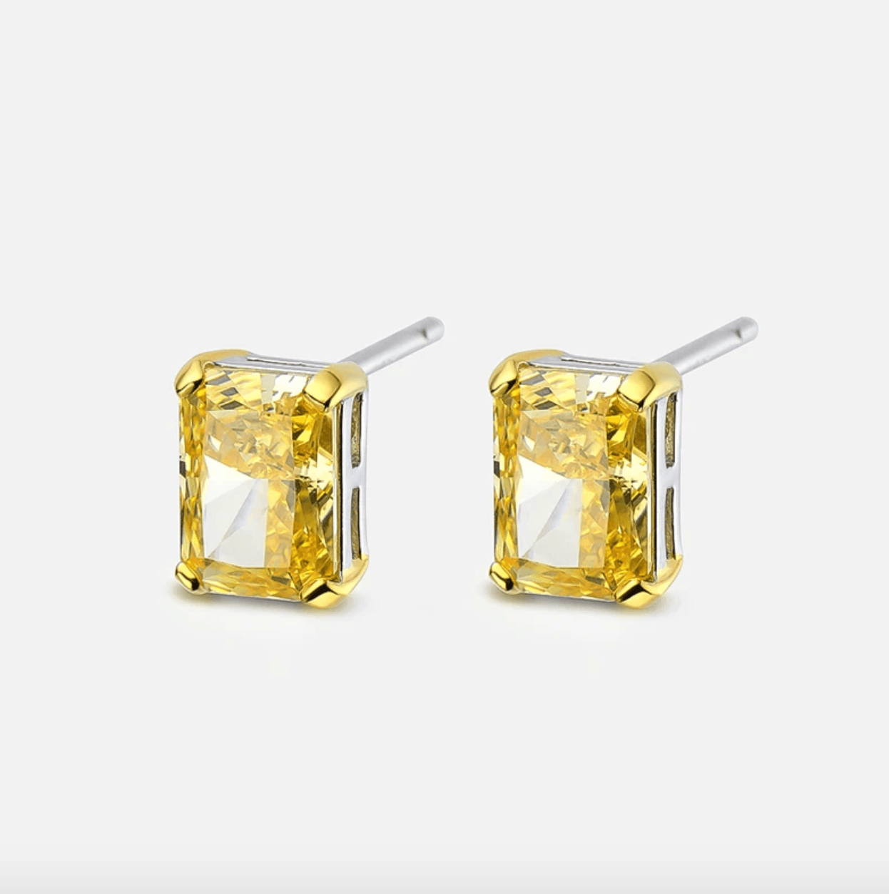 1 Carat, Radiant Cut, Fancy Yellow, Sterling Silver, Studs - MargalitRings