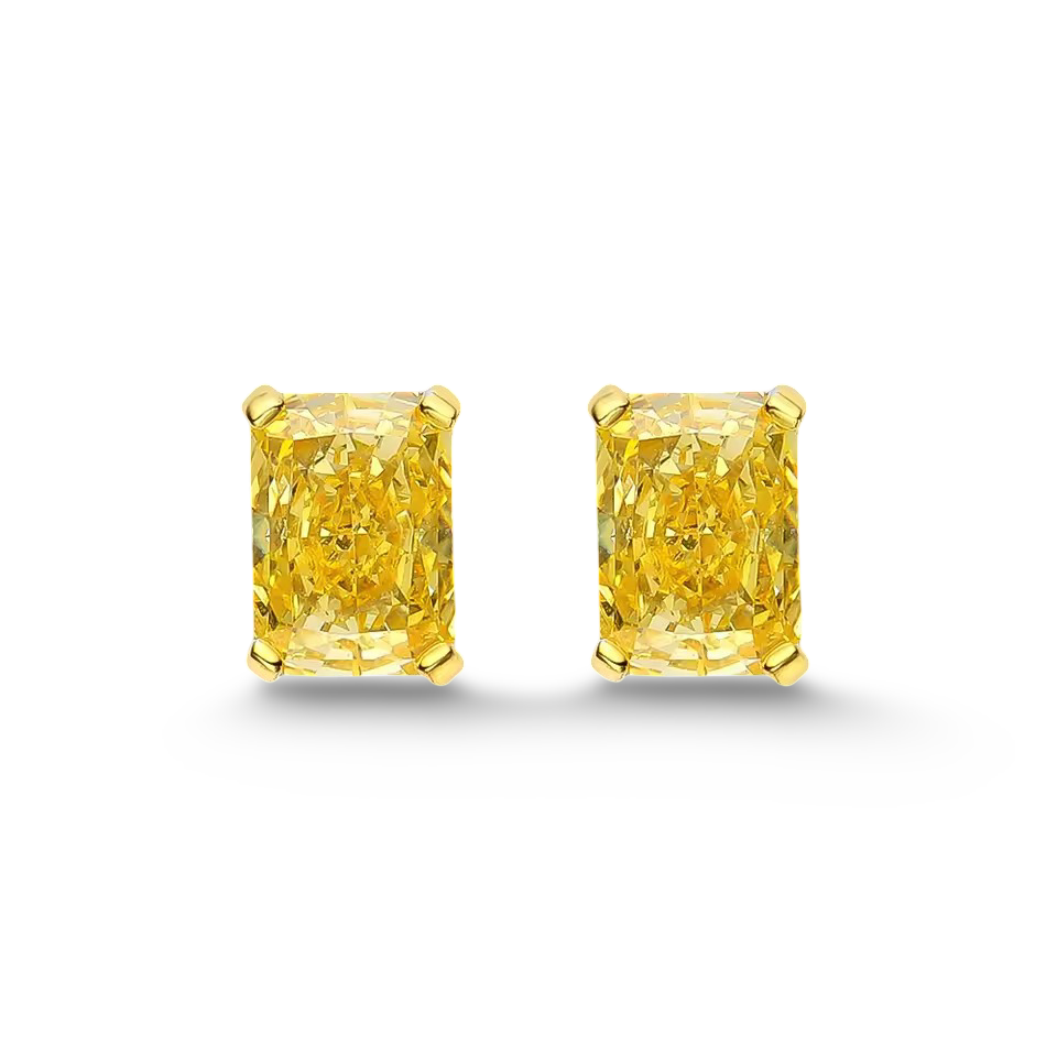 1 Carat, Radiant Cut, Fancy Yellow, Sterling Silver, Studs