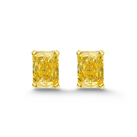 1 Carat, Radiant Cut, Fancy Yellow, Sterling Silver, Studs