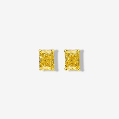 1 Carat, Radiant Cut, Fancy Yellow, Sterling Silver, Studs - MargalitRings