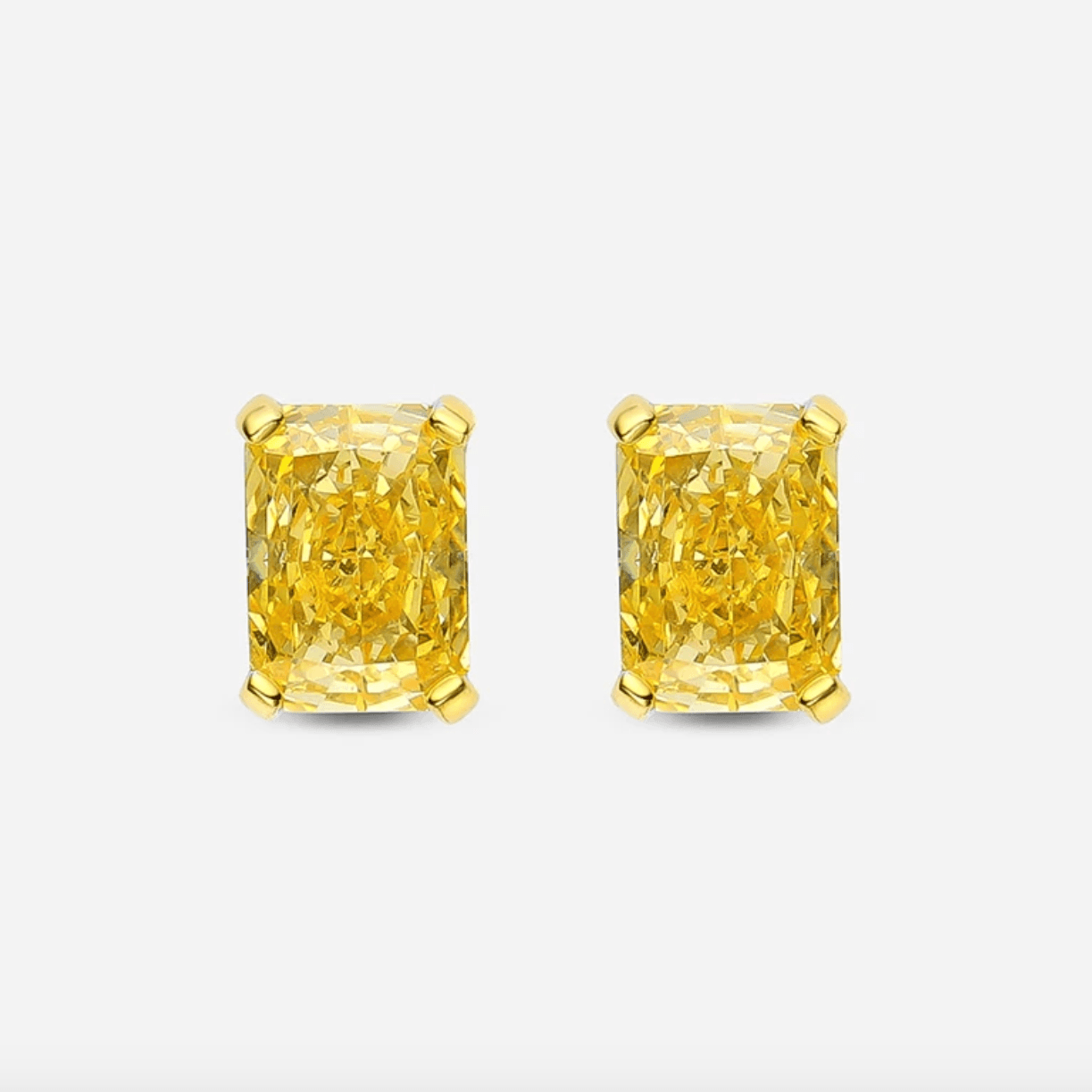1 Carat, Radiant Cut, Fancy Yellow, Sterling Silver, Studs - MargalitRings