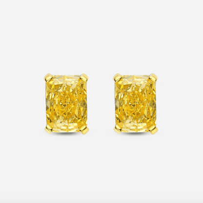 1 Carat, Radiant Cut, Fancy Yellow, Sterling Silver, Studs - MargalitRings