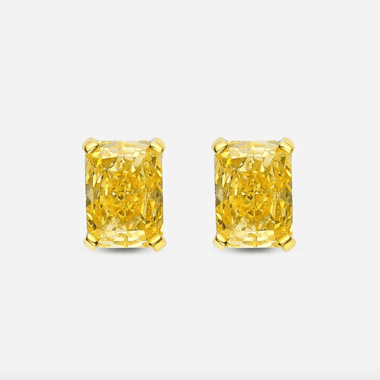 1 Carat, Radiant Cut, Fancy Yellow, Sterling Silver, Studs - MargalitRings