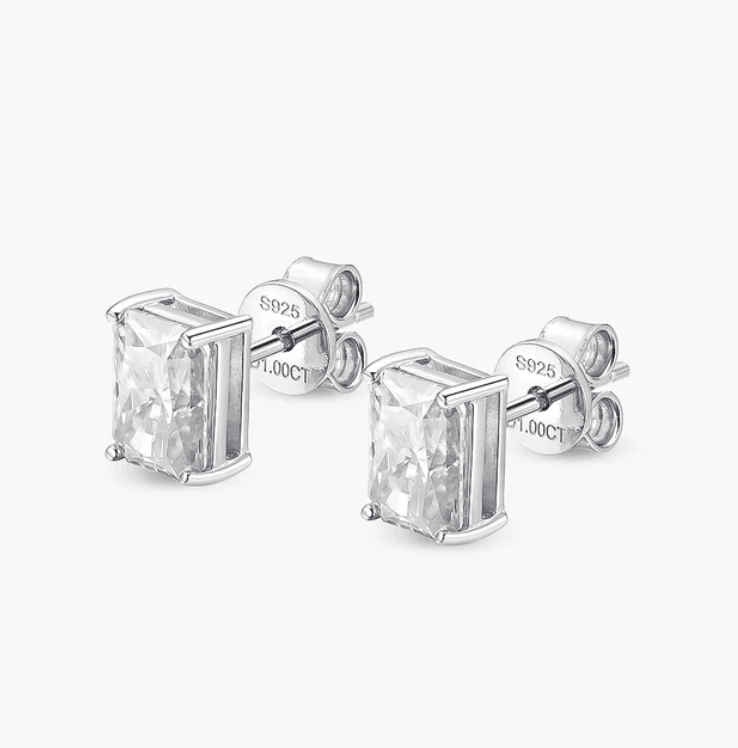 1 Carat, Radiant Cut, Sterling Silver, Bridal Wedding Day Studs - Margalit Rings
