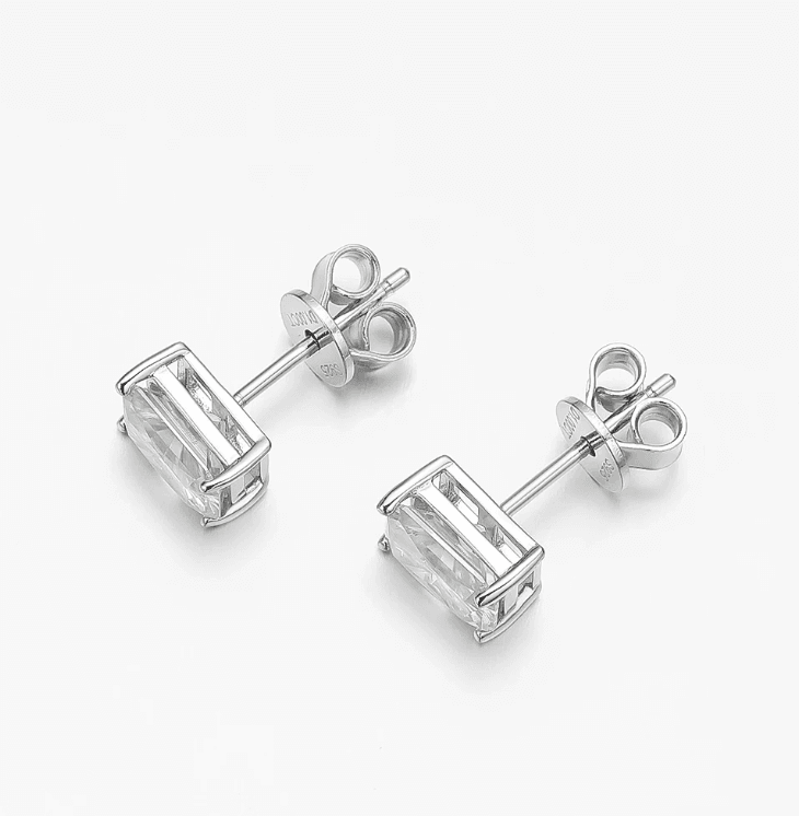 1 Carat, Radiant Cut, Sterling Silver, Bridal Wedding Day Studs - MargalitRings