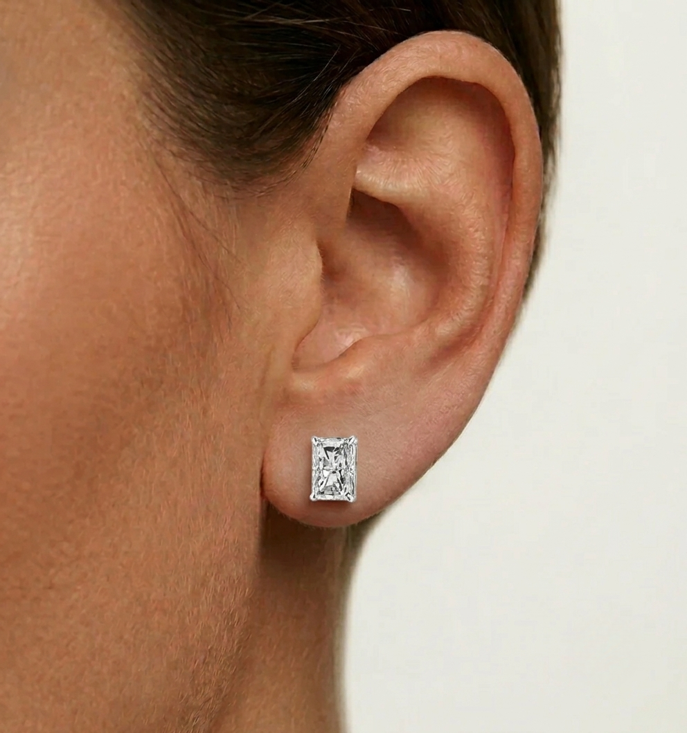 1 Carat, Radiant Cut, Sterling Silver, Bridal Wedding Day Studs