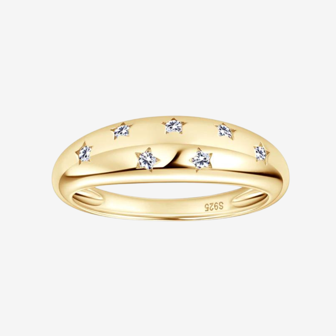 Scattered Star Inlay Ring Yellow Gold