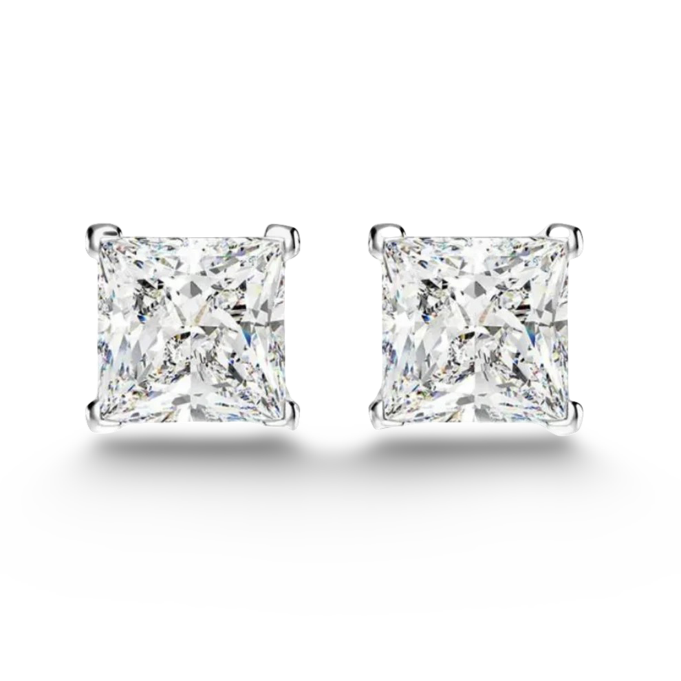 1.25 Carat, Princess Cut, Wedding Day Studs, Sterling Silver