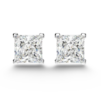 1.25 Carat, Princess Cut, Wedding Day Studs, Sterling Silver