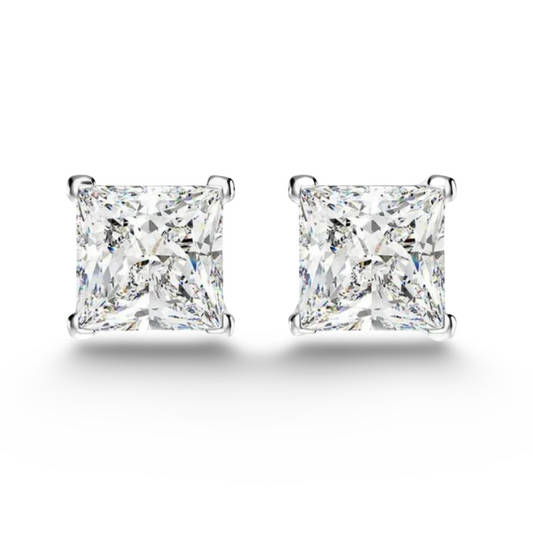 1.25 Carat, Princess Cut, Wedding Day Studs, Sterling Silver