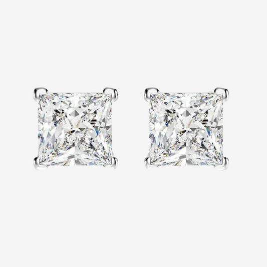 1.25 Carat, Princess Cut, Wedding Day Studs, Sterling Silver