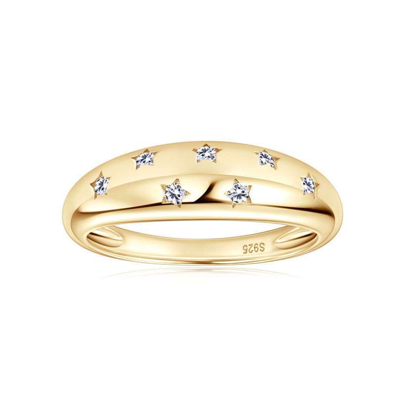 Our scattered diamond star shape inlay ring makes a unique statement ring, perfect for stacking. yellow gold