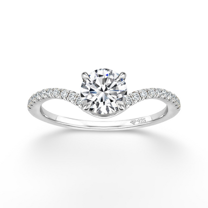 Solitaire, Pave Band Engagement Ring, 3 Carat, Sterling Silver