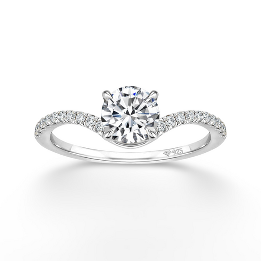 Solitaire, Pave Band Engagement Ring, 3 Carat, Sterling Silver