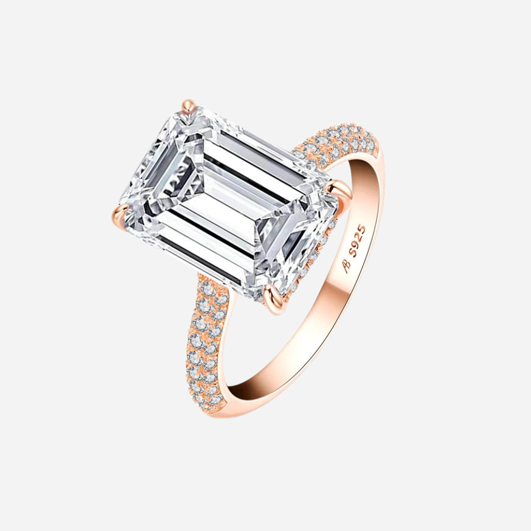 Nada Kumani Emerald Cut Engagement Ring, Pave, Sterling Silver, 6 Carats