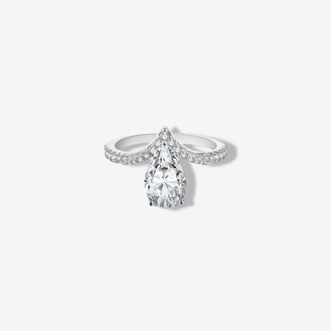 Pear Shape Engagement Ring, 3 Carats, Sterling Silver