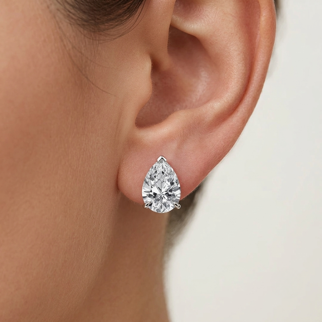 2 Carat Pear Shape Diamond Bridal Studs Sterling Silver