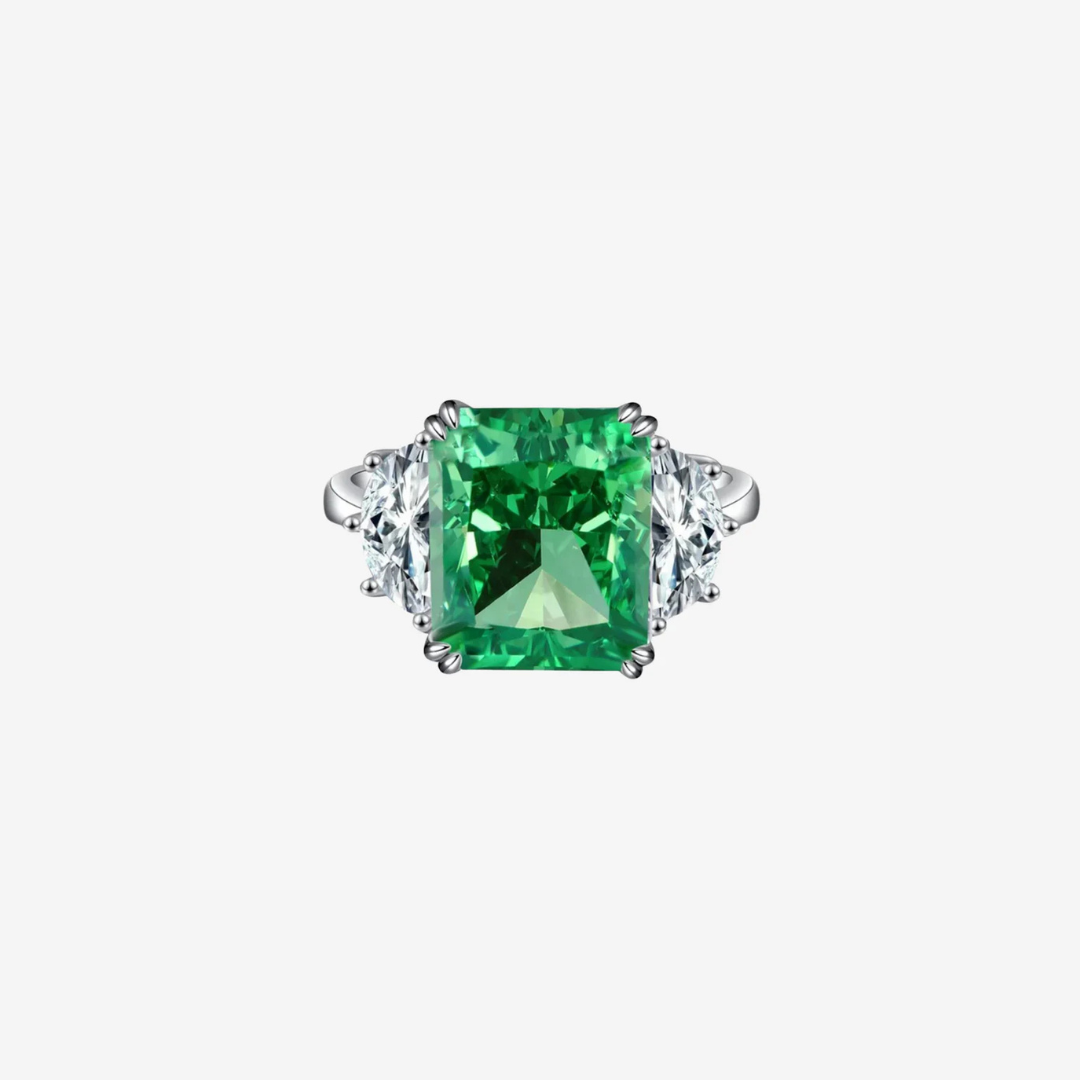 9 Carat, Emerald Green, Radiant Cut Cocktail Ring