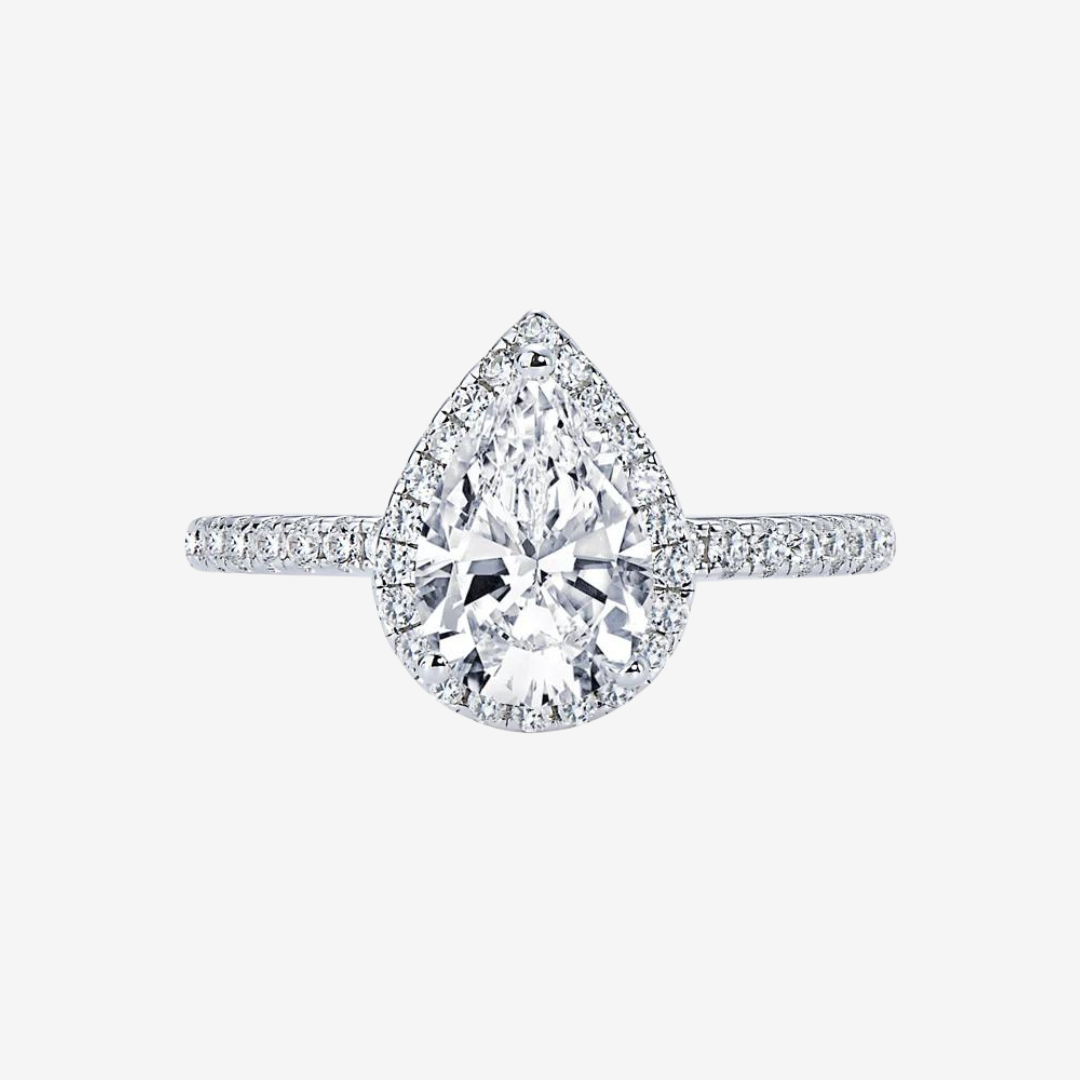 Pear Shape Halo Engagement Ring, 2 Carats