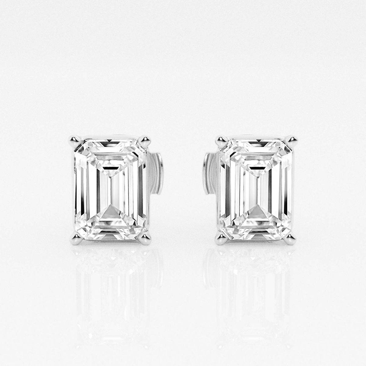 3 Carat Emerald Cut, Sterling Silver, Bridal Studs - MargalitRings