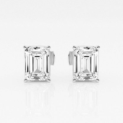 3 Carat Emerald Cut, Sterling Silver, Bridal Studs - MargalitRings