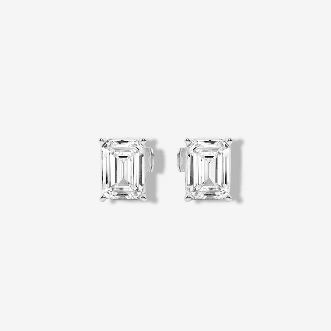 3 Carat Emerald Cut, Sterling Silver, Bridal Studs - MargalitRings