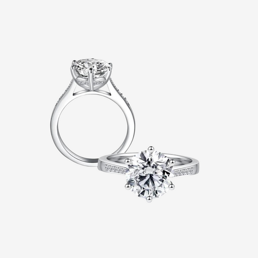 Round Cut Engagement Ring, 3.5 Carats, Sterling Silver