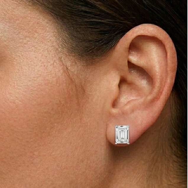 3 Carat Emerald Cut, Sterling Silver, Bridal Studs
