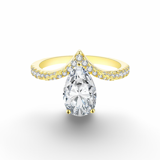 Pear Shape Engagement Ring, 3 Carats, Yellow Gold
