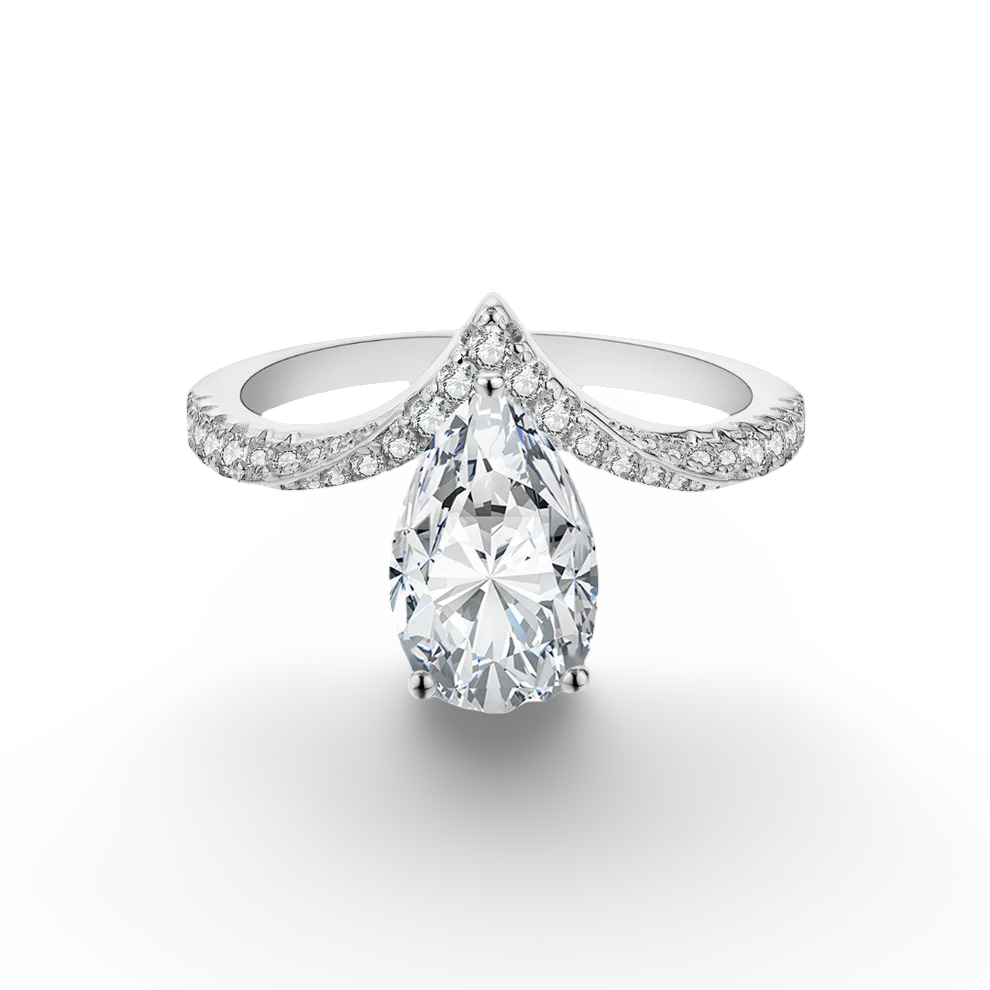 Pear Shape Engagement Ring, 3 Carats, Sterling Silver