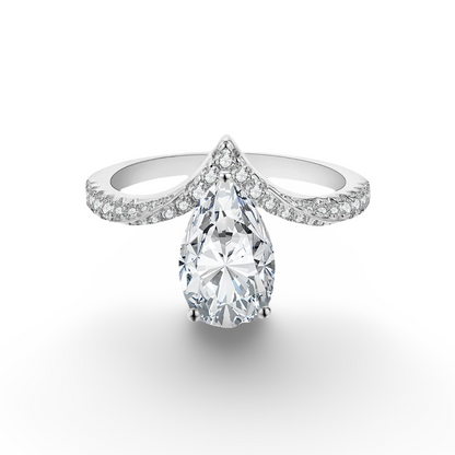 Pear Shape Engagement Ring, 3 Carats, Sterling Silver