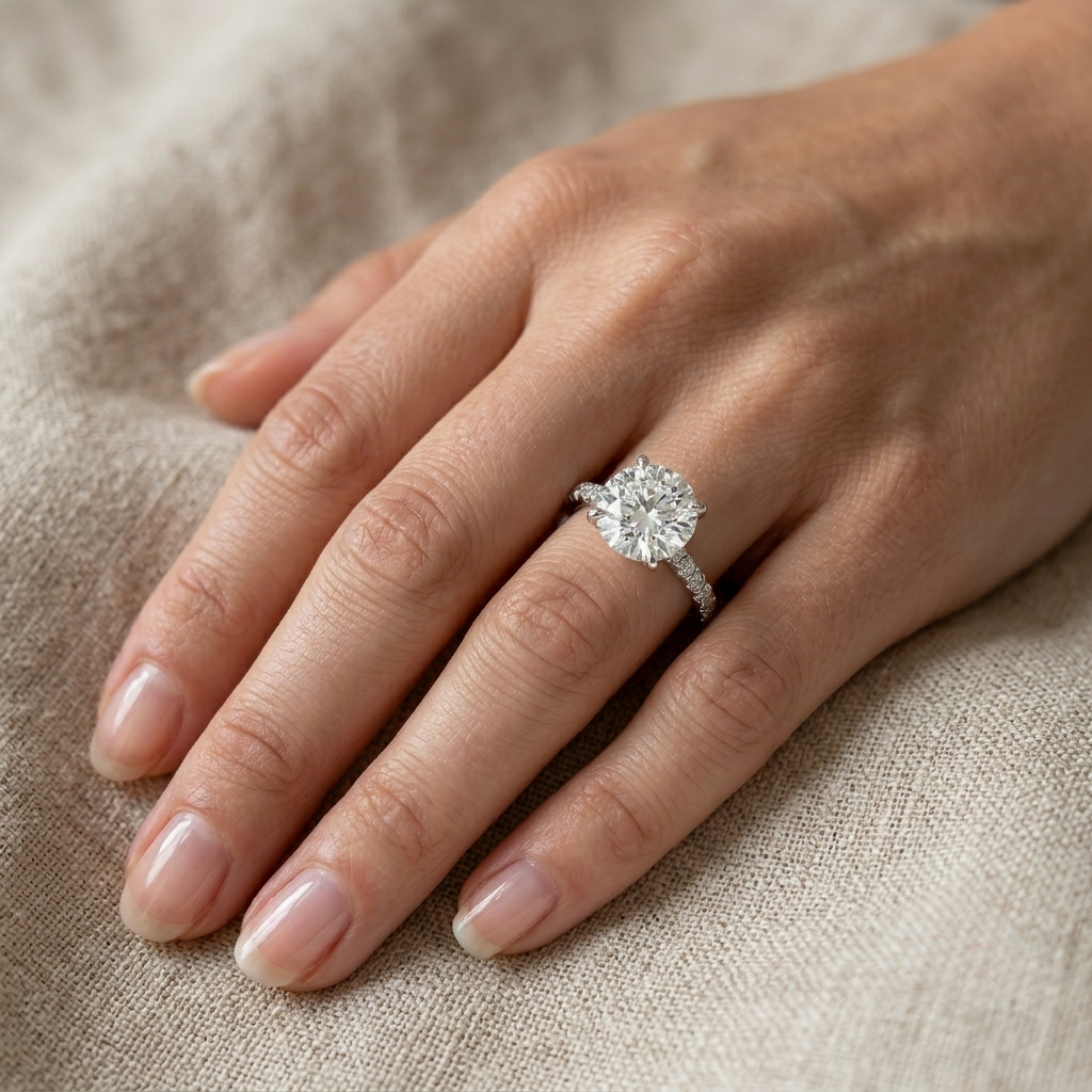 Round Cut Engagement Ring, 3 Carats, Sterling Silver