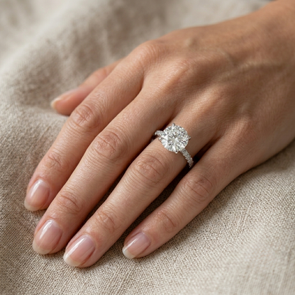 Round Cut Engagement Ring, 3 Carats, Sterling Silver
