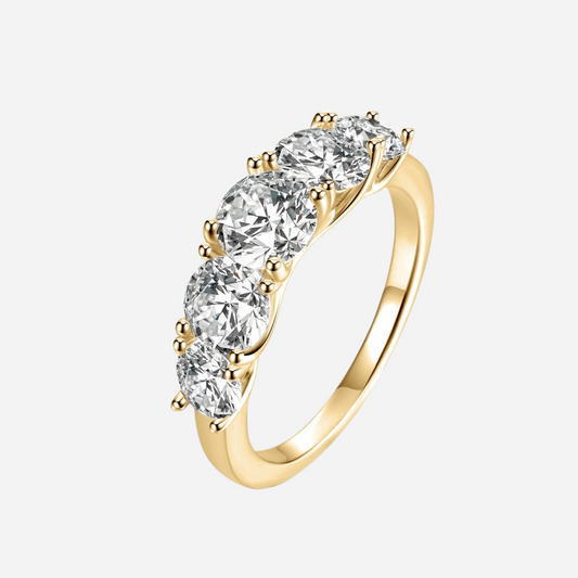 5 Stone Eternity Ring, Yellow Gold, 3.6 Carats