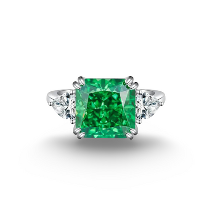4 Carat, Colombian Emerald Green & Diamond Ring, Emerald Cut