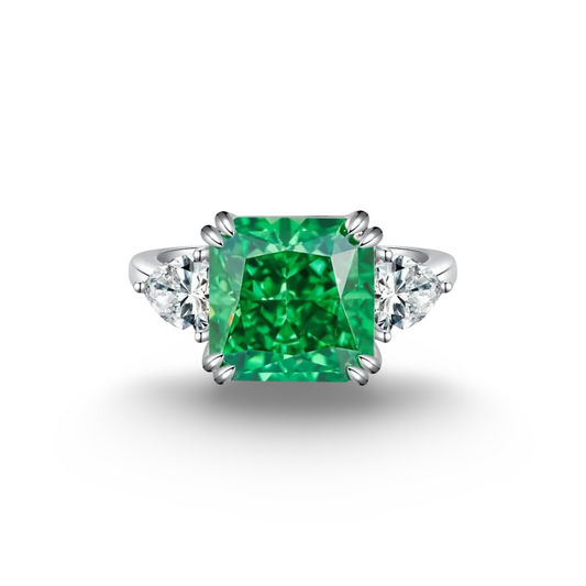 4 Carat, Colombian Emerald Green & Diamond Ring, Emerald Cut