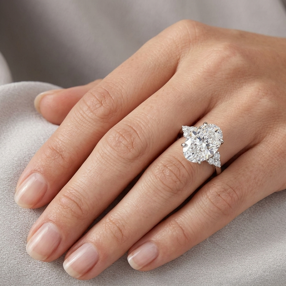 Oval Cut, 4 Carat, Engagement Ring, Sterling Silver