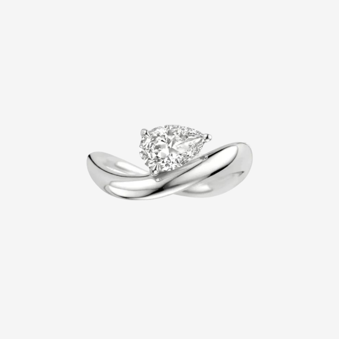 Pear Shape Engagement Ring, 2 Carats, Sterling Silver