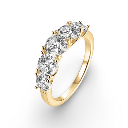 5 Stone Eternity Ring, Yellow Gold, 3.6 Carats