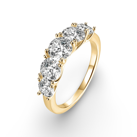 5 Stone Eternity Ring, Yellow Gold, 3.6 Carats