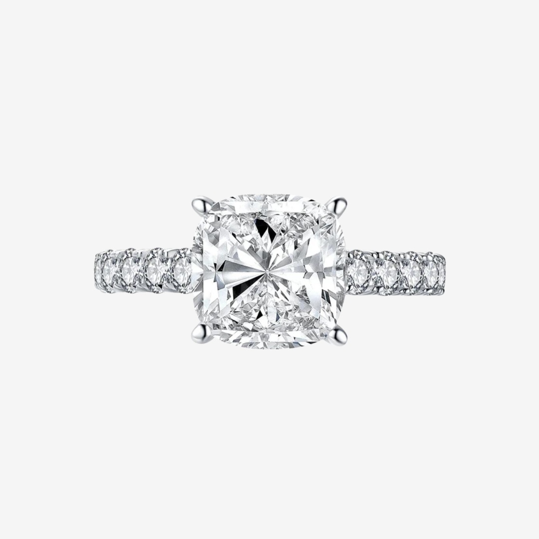 Cushion Cut Engagement Ring, 5 Carats, Halo, Silver