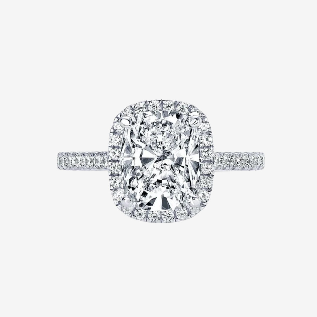 Cushion Cut Halo Engagement Ring, 4 Carats