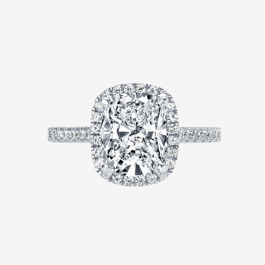 Cushion Cut Halo Engagement Ring, 4 Carats