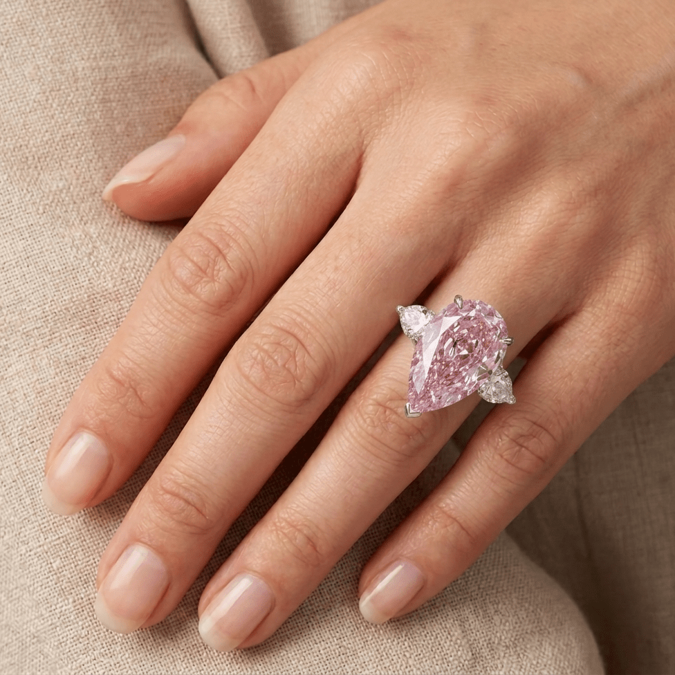 8 Carat, Anna Kournikova, Fancy Pink, Pear Shape Cocktail Ring - MargalitRings