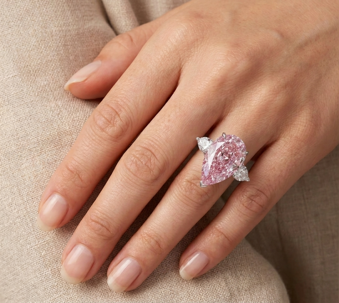 8 Carat, Anna Kournikova, Fancy Pink, Pear Shape Cocktail Ring
