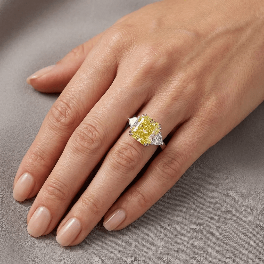 9 Carat, Fancy Yellow Diamond, Princess Cut, Cocktail Ring - MargalitRings
